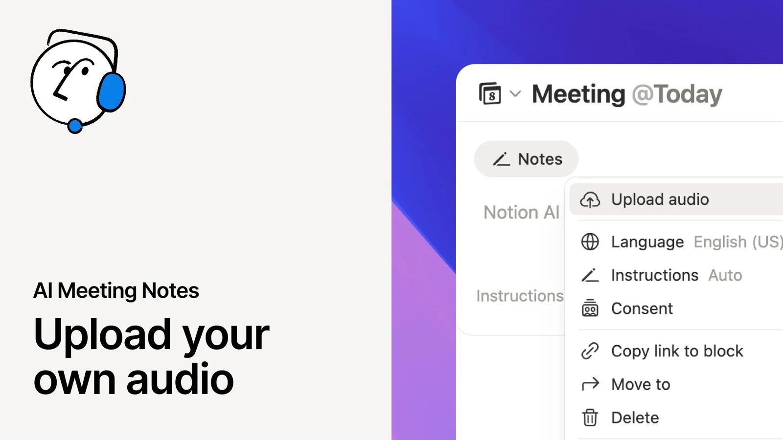 Notion AI Meeting Notes: Upload your own audio